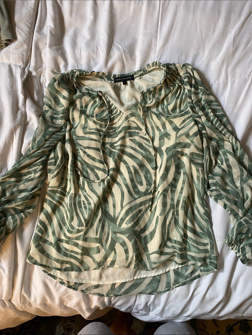 Sheer Green Swirl Peasant Blouse - Lightweight Feminine Top